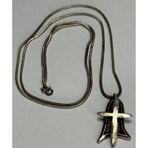 VTG TRB Sterling Silver Cross & Bell Pendant & Necklace Snake Chain Religious